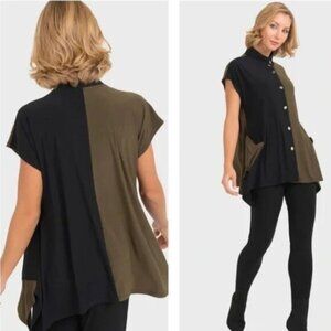 Joseph Ribkoff Black Olive Colour Block Tunic Style Top